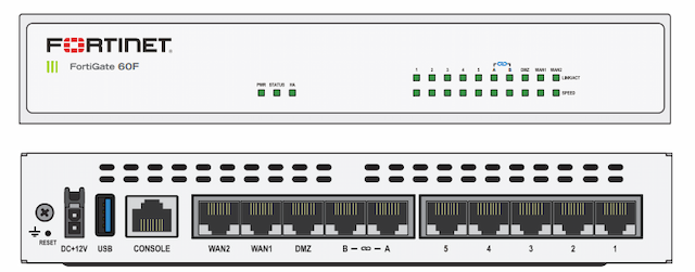 Fortinet FortiGate 60F FG-60F 10 x GE RJ45 ports (including 7 x Internal Ports, 2 x WAN Ports, 1 x DMZ Port)