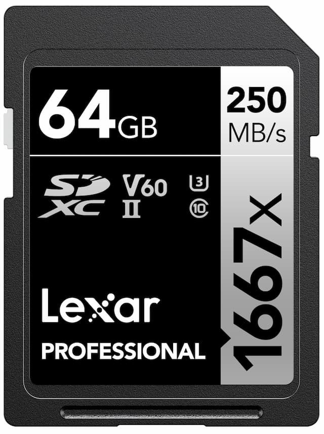 Lexar Professional High Speed 1667x UHS-II R250/W120 C10 64GB SDXC Card, LSD64GCB1667