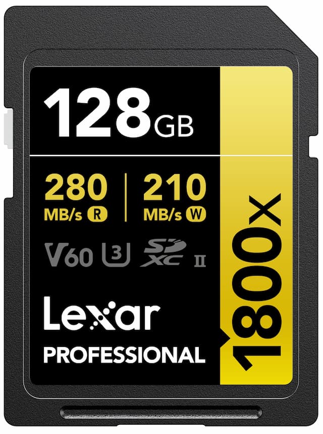 Lexar Professional 1800x GOLD Series SDXC 128GB Class 10 270MB/s Memory Card