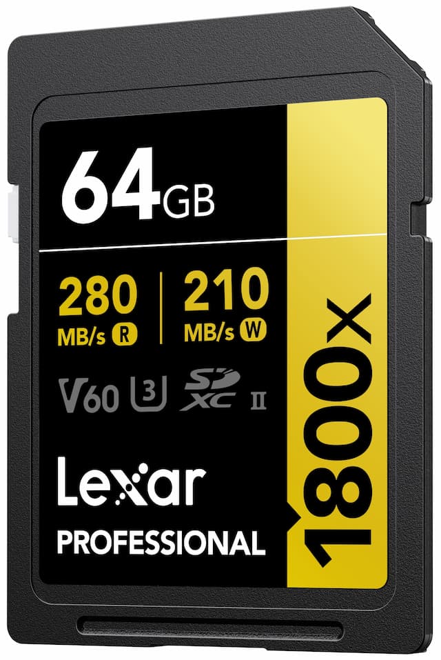 Lexar Professional 1800x GOLD Series SDXC 64GB Class 10 270MB/s Memory Card