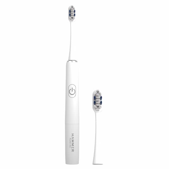Hammer Flow 2.0 Electric Toothbrush and 2 Replaceable Brush Heads for Men and Women,  White