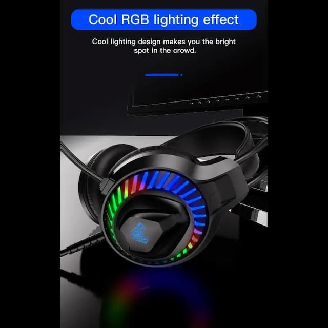 AULA S605 Professional RGB Gaming Headphones with Adjustable Mic Wired Gaming Headset (On The Ear), Black